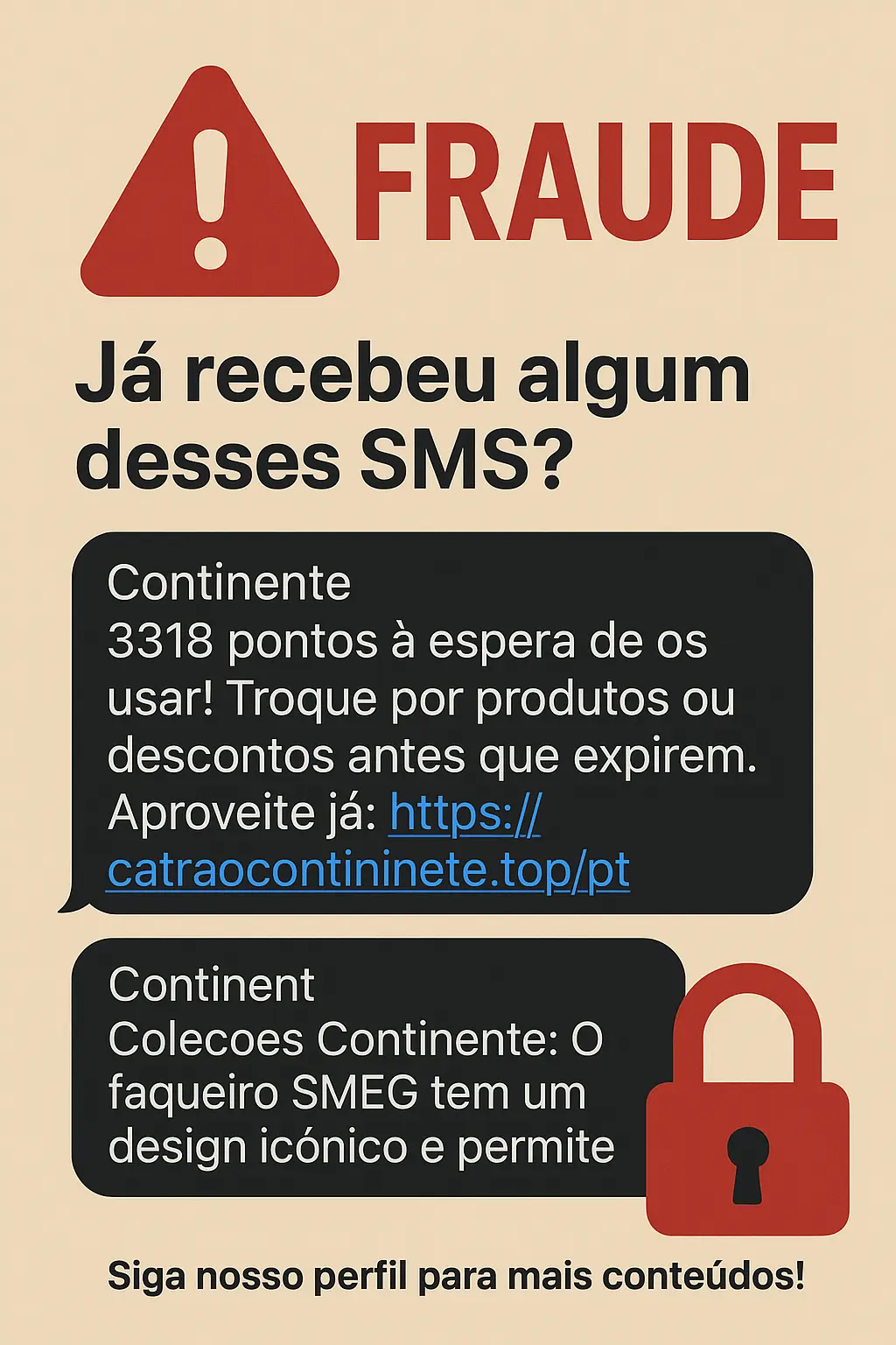 Como os burlões se infiltram entre SMS verdadeiros do Cartão Continente